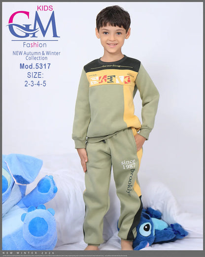 طقم ترنج ولادي شتوي GM Kids | موديل 5317 بقلنسوة (كابتشوه) (2-5 سنوات)