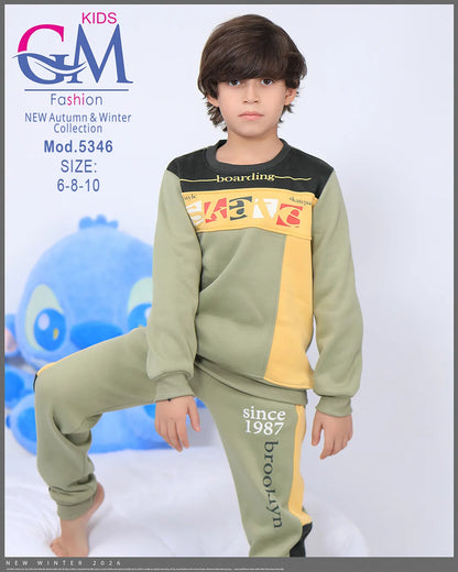 طقم ترنج ولادي شتوي GM Kids | موديل 5346 بتطريز عصري (6-10 سنوات)