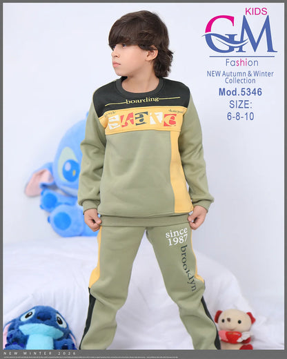 طقم ترنج ولادي شتوي GM Kids | موديل 5346 بتطريز عصري (6-10 سنوات)