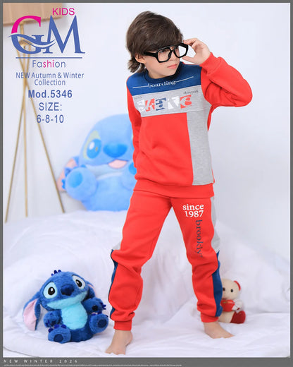 طقم ترنج ولادي شتوي GM Kids | موديل 5346 بتطريز عصري (6-10 سنوات)