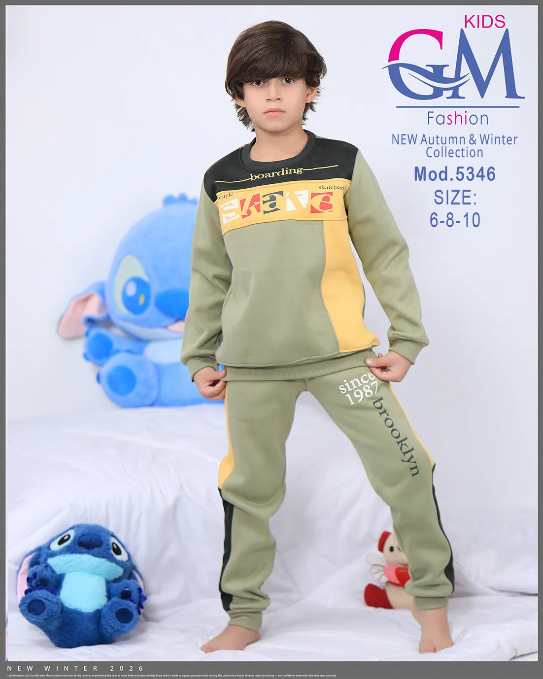طقم ترنج ولادي شتوي GM Kids | موديل 5346 بتطريز عصري (6-10 سنوات)