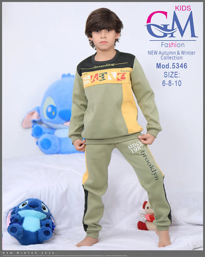 طقم ترنج ولادي شتوي GM Kids | موديل 5346 بتطريز عصري (6-10 سنوات)