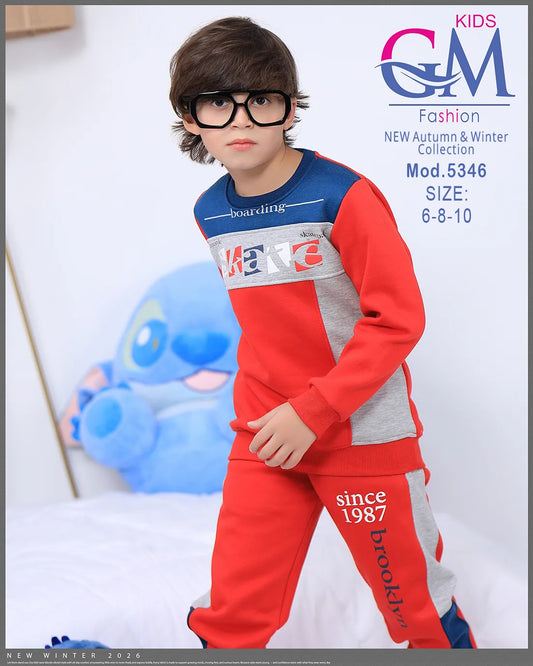 طقم ترنج ولادي شتوي GM Kids | موديل 5346 بتطريز عصري (6-10 سنوات)
