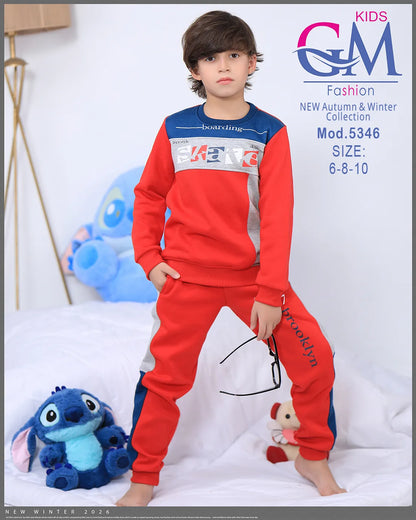 طقم ترنج ولادي شتوي GM Kids | موديل 5346 بتطريز عصري (6-10 سنوات)