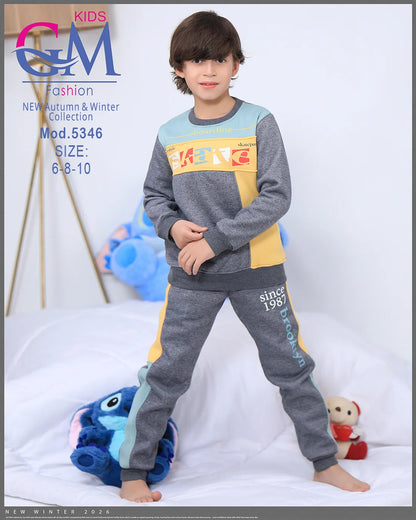 طقم ترنج ولادي شتوي GM Kids | موديل 5346 بتطريز عصري (6-10 سنوات)