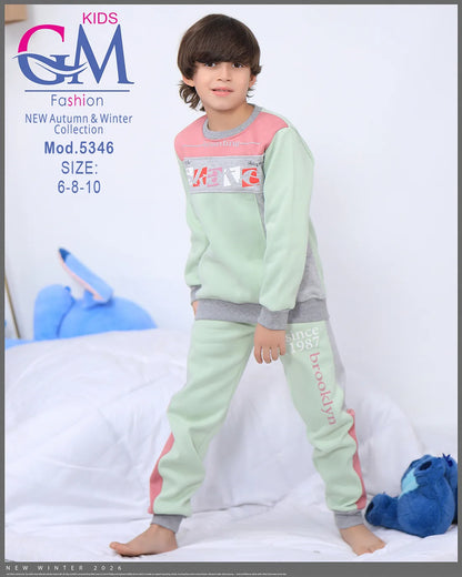 طقم ترنج ولادي شتوي GM Kids | موديل 5346 بتطريز عصري (6-10 سنوات)