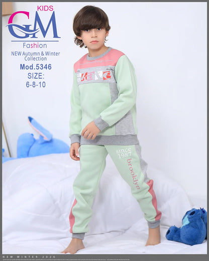 طقم ترنج ولادي شتوي GM Kids | موديل 5346 بتطريز عصري (6-10 سنوات)