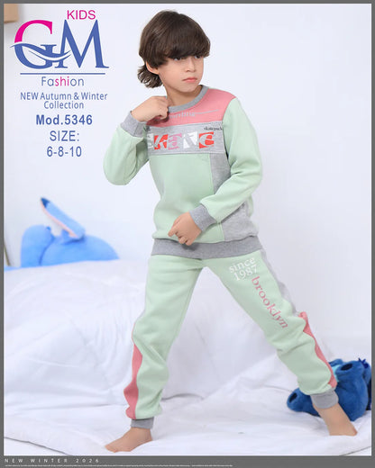 طقم ترنج ولادي شتوي GM Kids | موديل 5346 بتطريز عصري (6-10 سنوات)