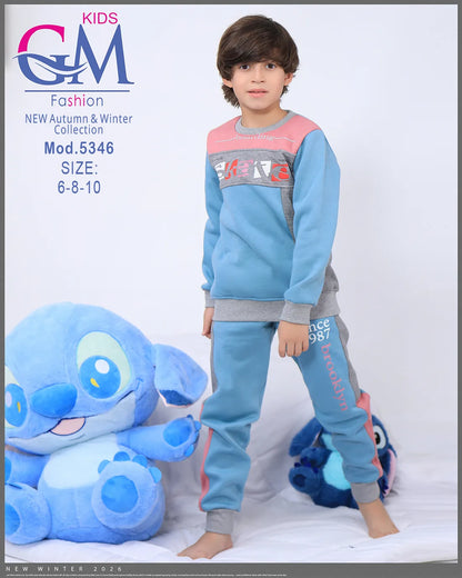 طقم ترنج ولادي شتوي GM Kids | موديل 5346 بتطريز عصري (6-10 سنوات)