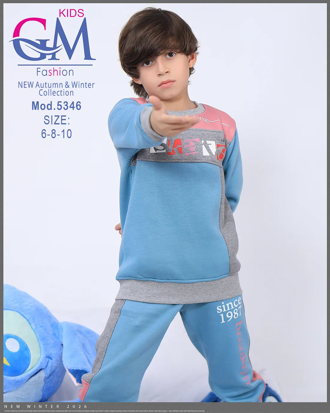 طقم ترنج ولادي شتوي GM Kids | موديل 5346 بتطريز عصري (6-10 سنوات)