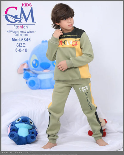 طقم ترنج ولادي شتوي GM Kids | موديل 5346 بتطريز عصري (6-10 سنوات)