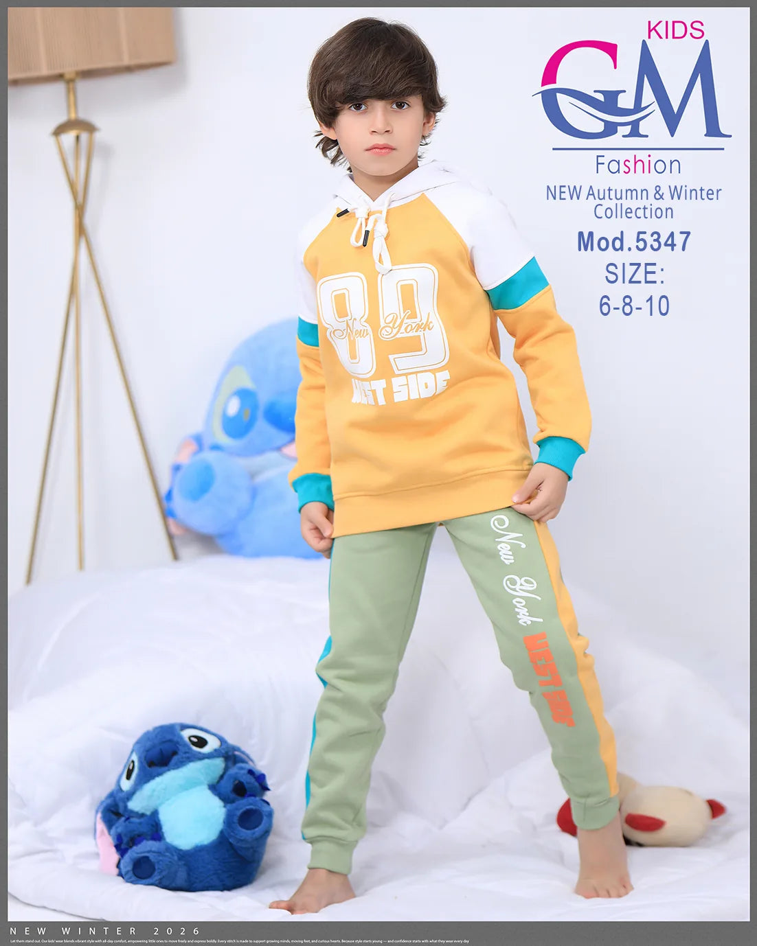طقم بيجامة أطفال شتوي GM Kids | موديل 5347 بتطريز أنيق