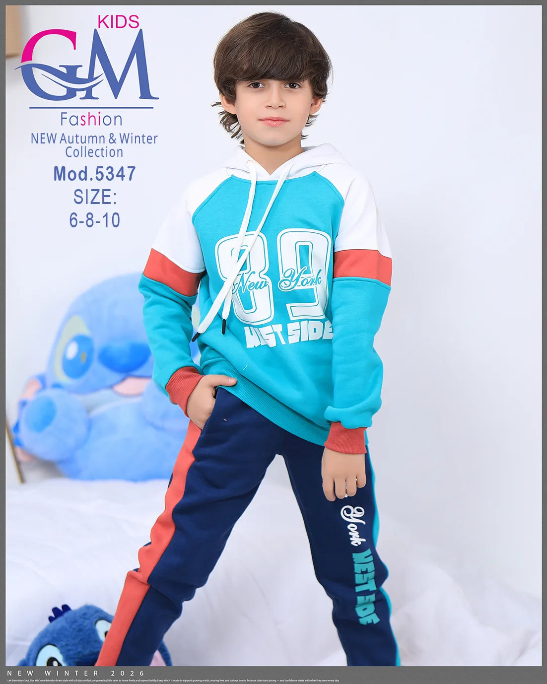 طقم بيجامة أطفال شتوي GM Kids | موديل 5347 بتطريز أنيق