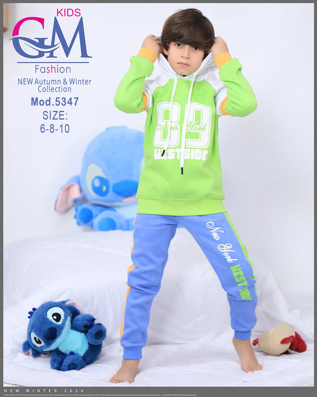 طقم بيجامة أطفال شتوي GM Kids | موديل 5347 بتطريز أنيق