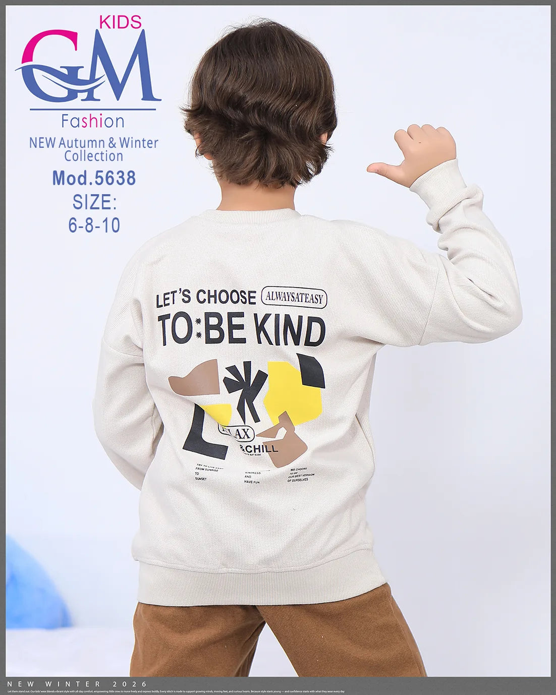ترنج أطفال شتوي قطيفة ناعم برسومات TO BE KIND – موديل 5638 – مقاسات 6-8-10