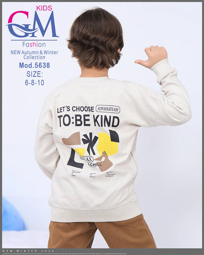 ترنج أطفال شتوي قطيفة ناعم برسومات TO BE KIND – موديل 5638 – مقاسات 6-8-10