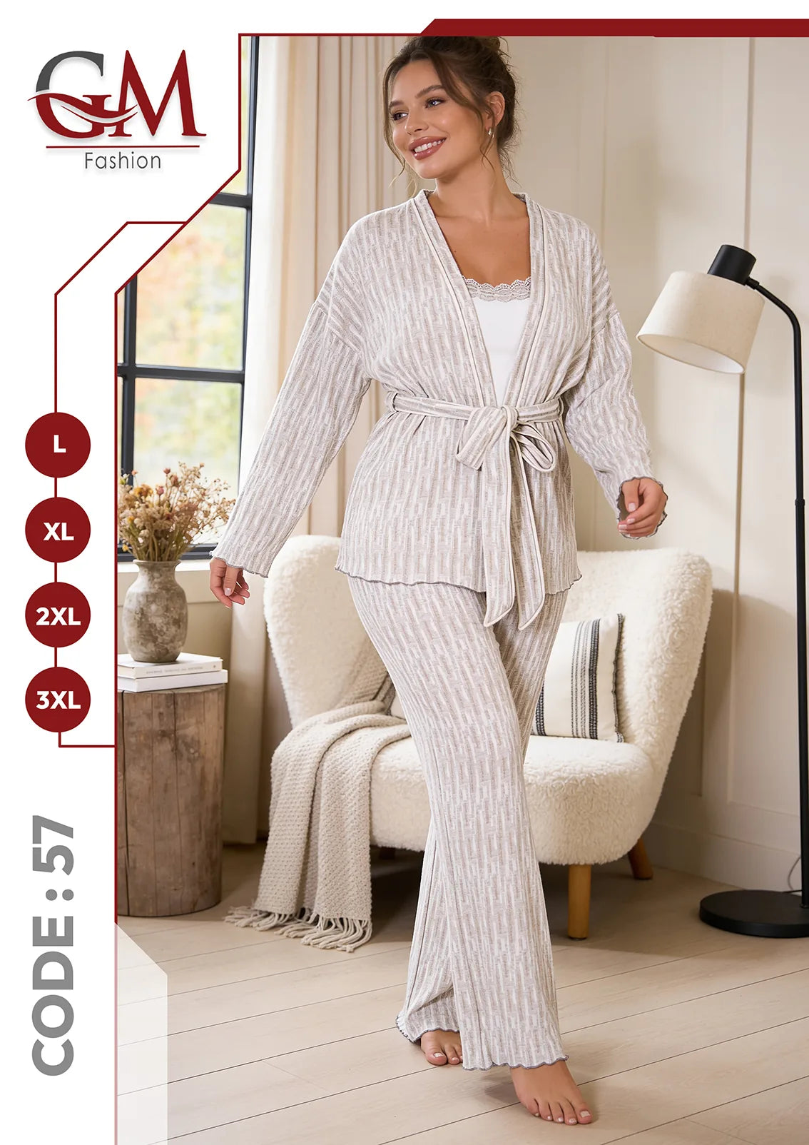 بيجامة حريمى شتوى 3 قطع - موديل 57 - GM Fashion