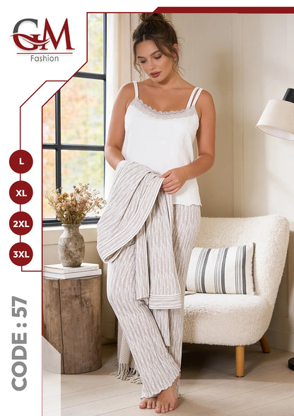 بيجامة حريمى شتوى 3 قطع - موديل 57 - GM Fashion