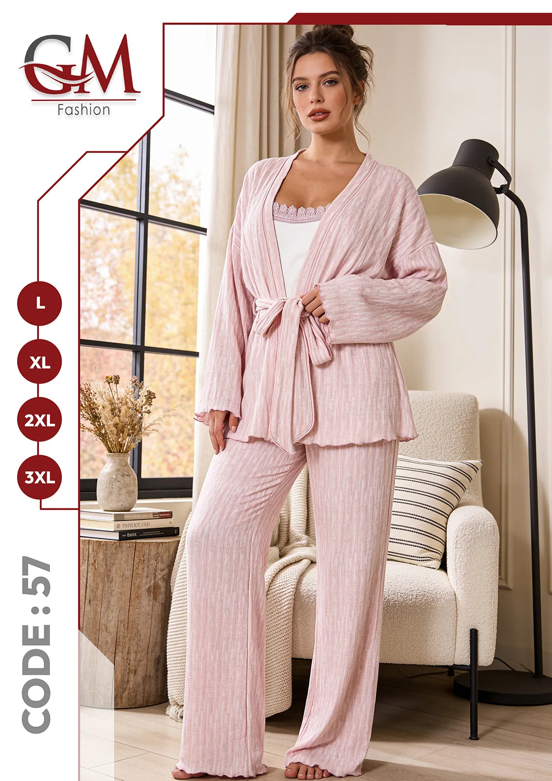 بيجامة حريمى شتوى 3 قطع - موديل 57 - GM Fashion
