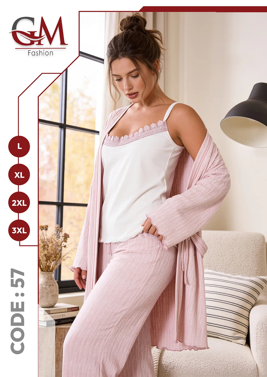 بيجامة حريمى شتوى 3 قطع - موديل 57 - GM Fashion