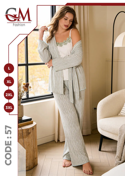 بيجامة حريمى شتوى 3 قطع - موديل 57 - GM Fashion