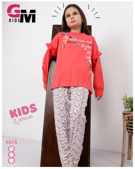 طقم بناتي صيفي قطن – موديل 6818 من GM Kids | تيشيرت بكم مع بنطلون