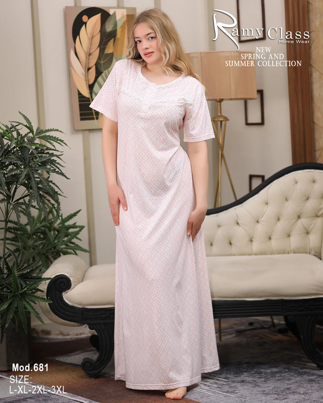 Woman wearing a long white dress in a room with decor elements.