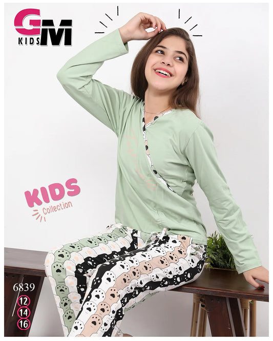 طقم بناتي صيفي قطن – موديل 6839 من GM Kids | تيشيرت بكم مع بنطلون طويل