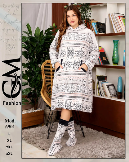 هودي بطانية شتوي طويل حريمي (Oversized) | موديل 6901 | GM Fashion