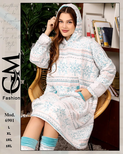 هودي بطانية شتوي طويل حريمي (Oversized) | موديل 6901 | GM Fashion
