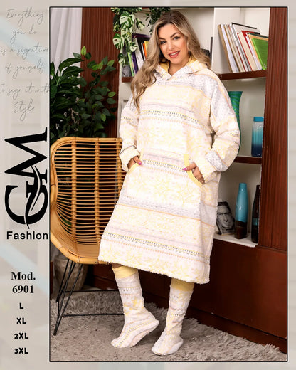 هودي بطانية شتوي طويل حريمي (Oversized) | موديل 6901 | GM Fashion