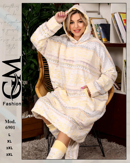 هودي بطانية شتوي طويل حريمي (Oversized) | موديل 6901 | GM Fashion