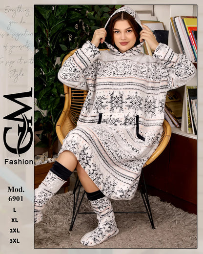 هودي بطانية شتوي طويل حريمي (Oversized) | موديل 6901 | GM Fashion
