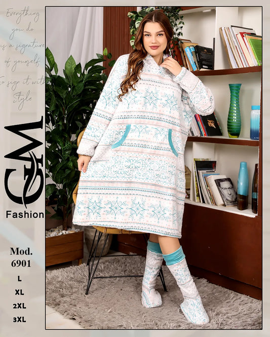 هودي بطانية شتوي طويل حريمي (Oversized) | موديل 6901 | GM Fashion