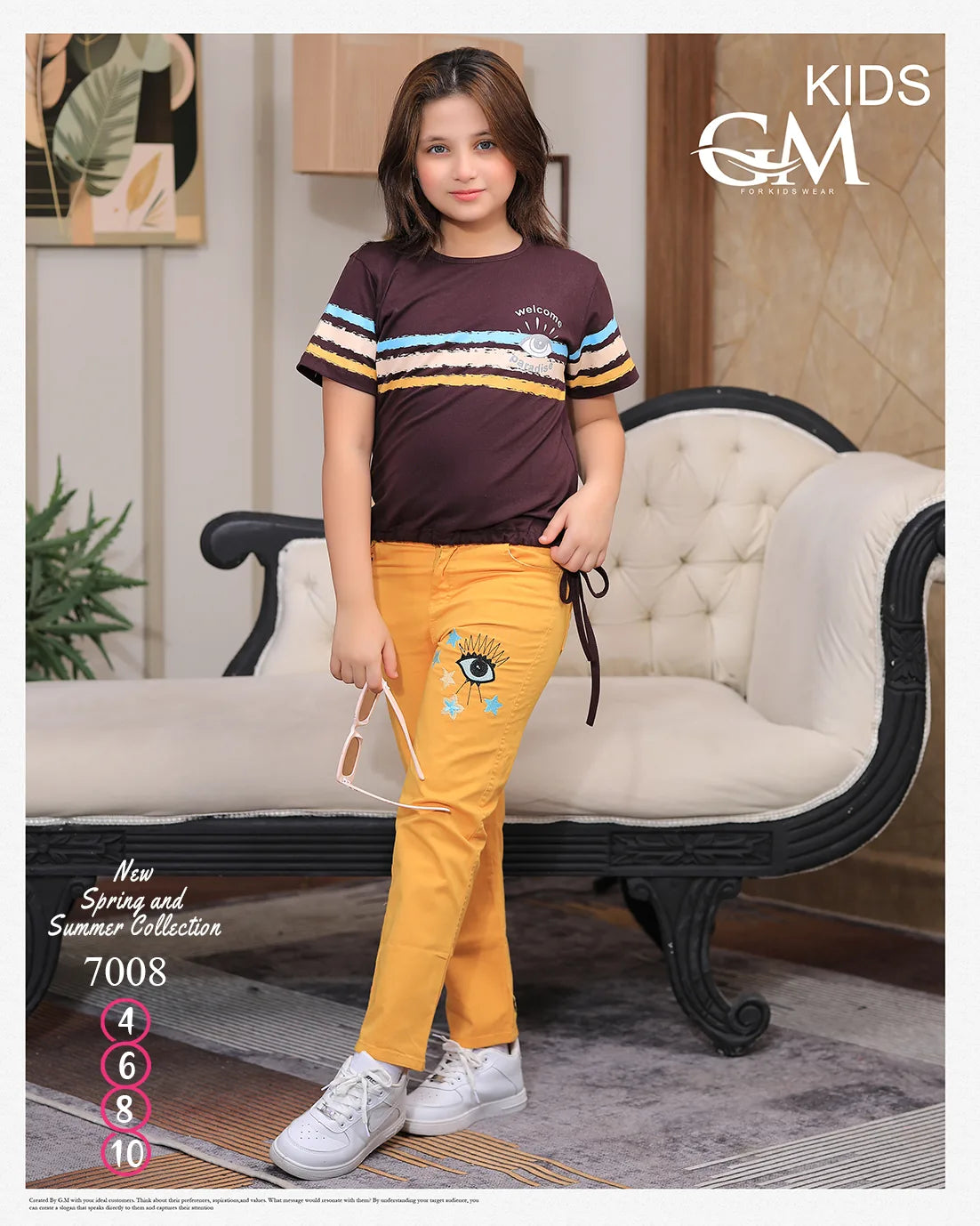 طقم بناتي صيفي تيشيرت قطن وبنطلون جبردين – GM Kids موديل 7008
