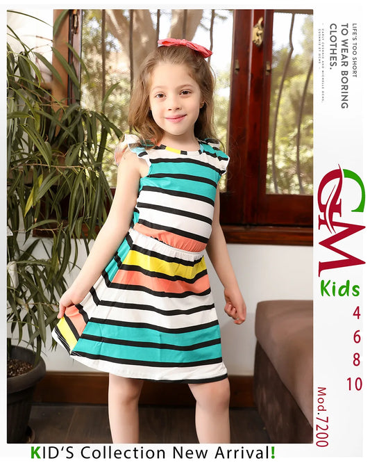 فستان بناتي صيفي مخطط قطن موديل 7200 من GM Kids – ألوان مبهرة وقاسية من 4 إلى 10 سنوات
