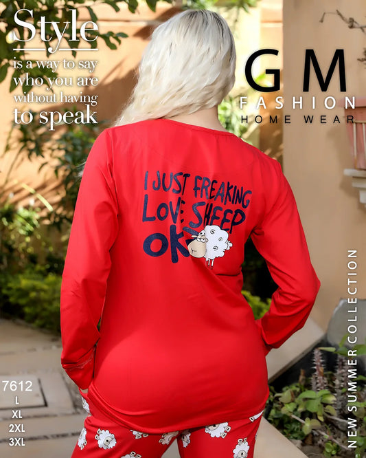 بيجامة قطن خريفي بأكمام طويلة وبنطلون موديل 7612 من GM Fashion
