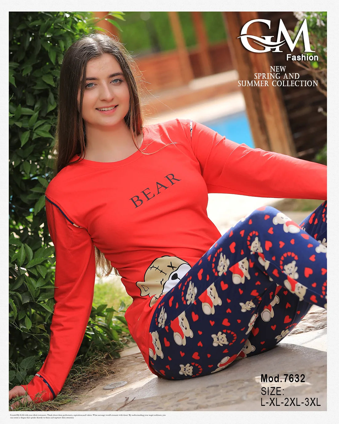 بيجامة قطن صيفية بطبعة دب – موديل 7632 من GM Fashion