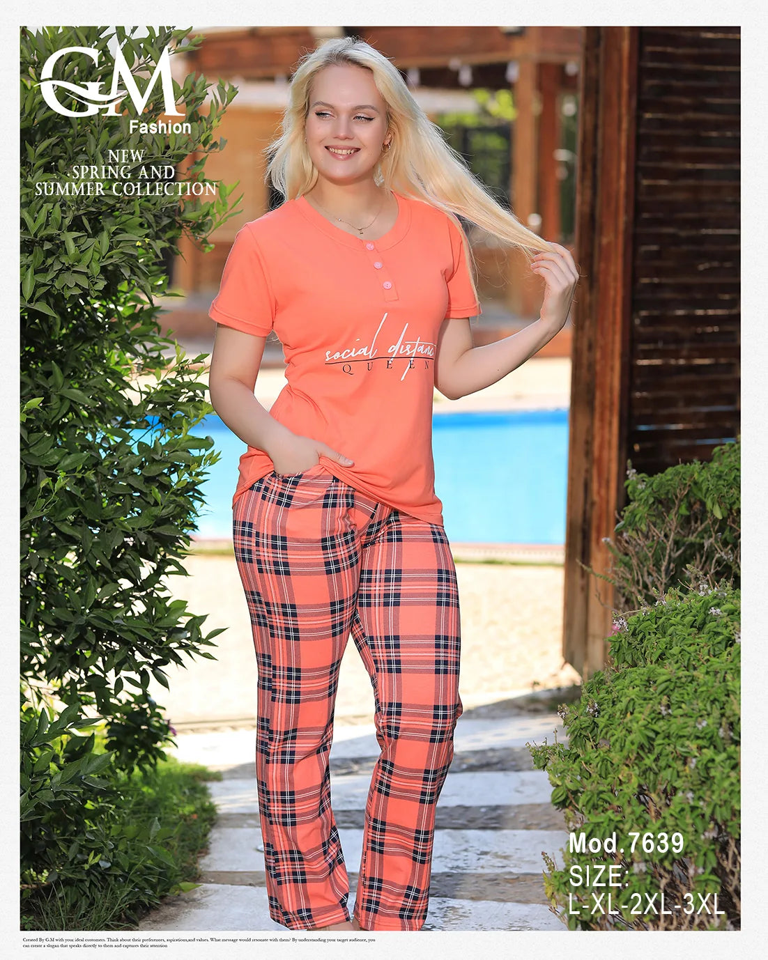 بيجامة صيفية نسائية قطن كاروهات – موديل GM 7639