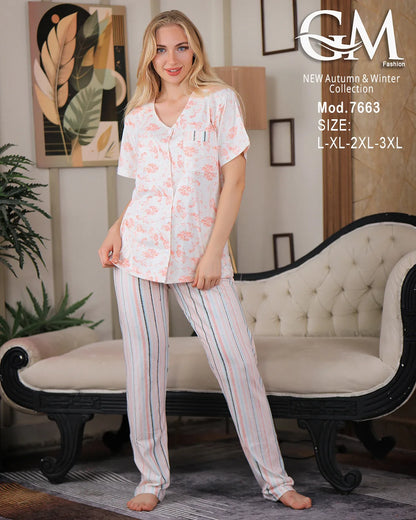 بيجامة حريمي قطن صيفي موديل 7663 | GM Fashion