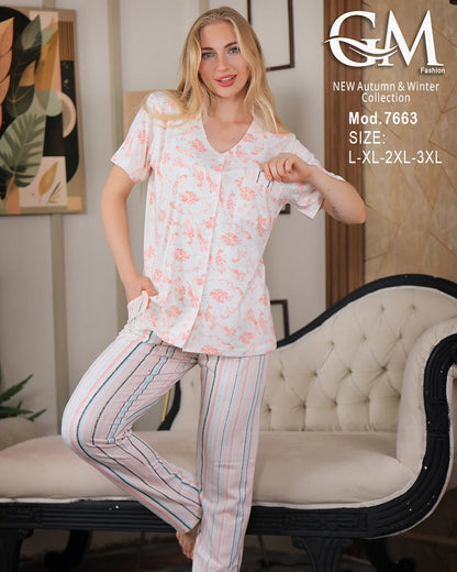 بيجامة حريمي قطن صيفي موديل 7663 | GM Fashion