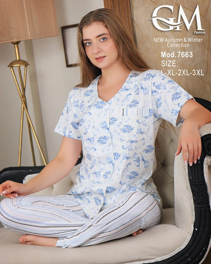 بيجامة حريمي قطن صيفي موديل 7663 | GM Fashion