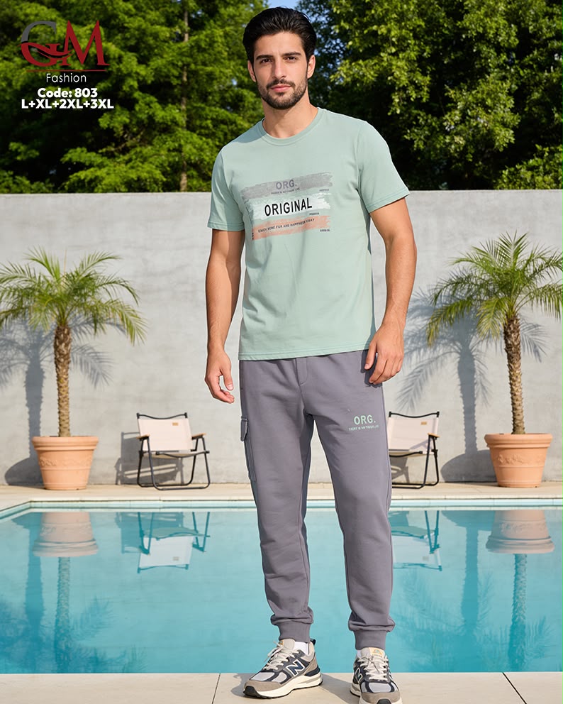طقم رجالي تيشيرت قطن وبنطلون كاجوال مريح – GM Fashion موديل 803