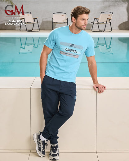 طقم رجالي تيشيرت قطن وبنطلون كاجوال مريح – GM Fashion موديل 803