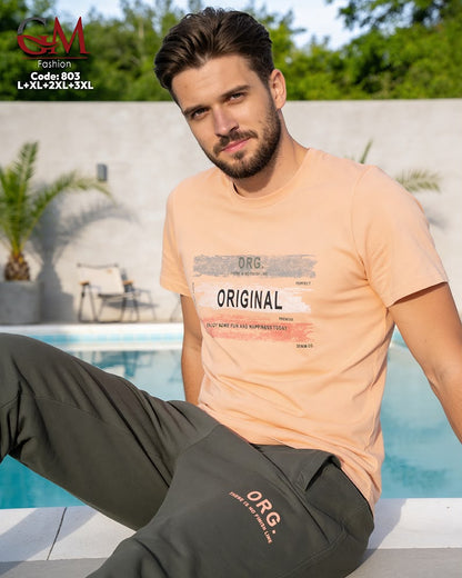 طقم رجالي تيشيرت قطن وبنطلون كاجوال مريح – GM Fashion موديل 803