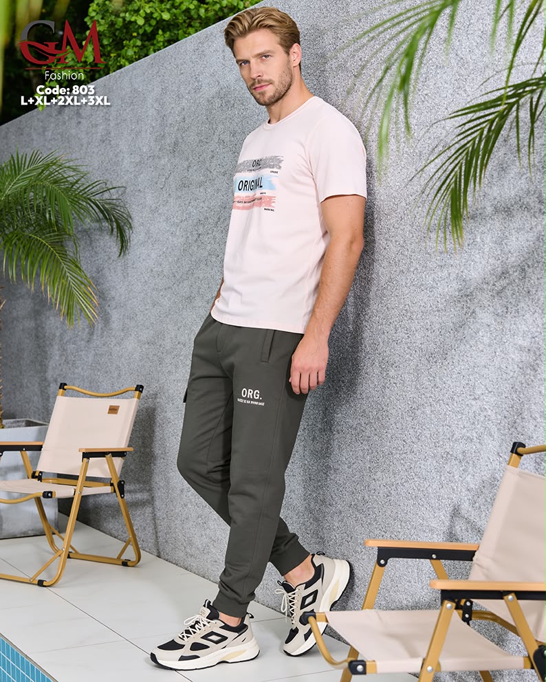 طقم رجالي تيشيرت قطن وبنطلون كاجوال مريح – GM Fashion موديل 803