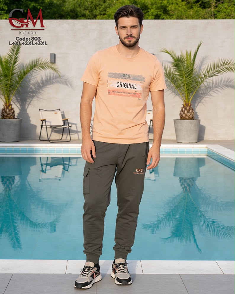 طقم رجالي تيشيرت قطن وبنطلون كاجوال مريح – GM Fashion موديل 803