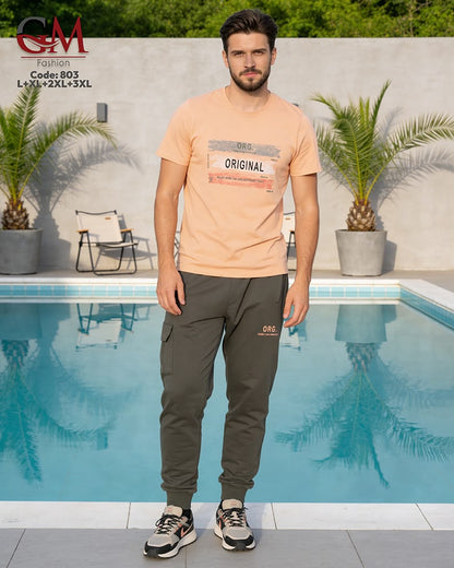 طقم رجالي تيشيرت قطن وبنطلون كاجوال مريح – GM Fashion موديل 803