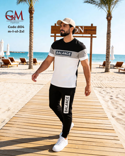 طقم رجالي تيشيرت قطن وبنطلون رياضي كاجوال – GM Fashion موديل 804