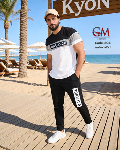 طقم رجالي تيشيرت قطن وبنطلون رياضي كاجوال – GM Fashion موديل 804